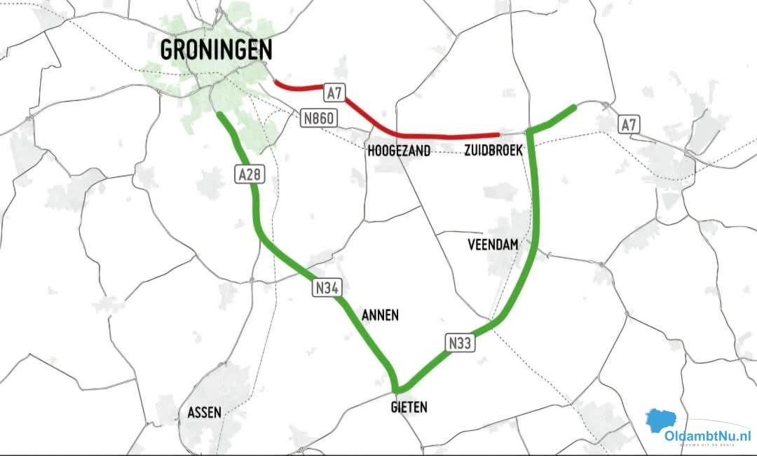 Let op! A7 tussen Groningen en Zuidbroek dit weekend dicht