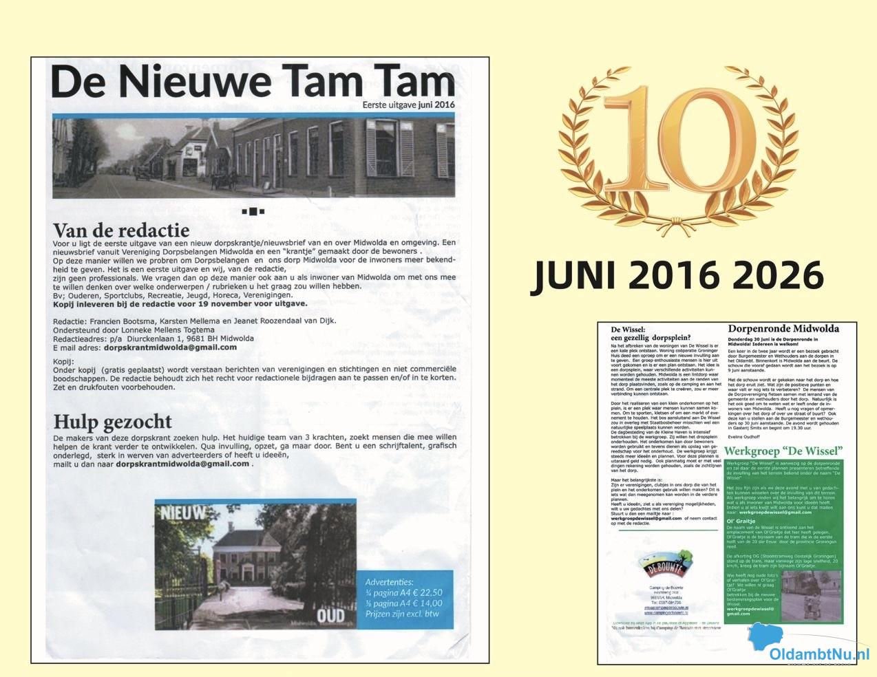Dorpskrant de Nieuwe TamTam viert haar 10 jarig jubileum
