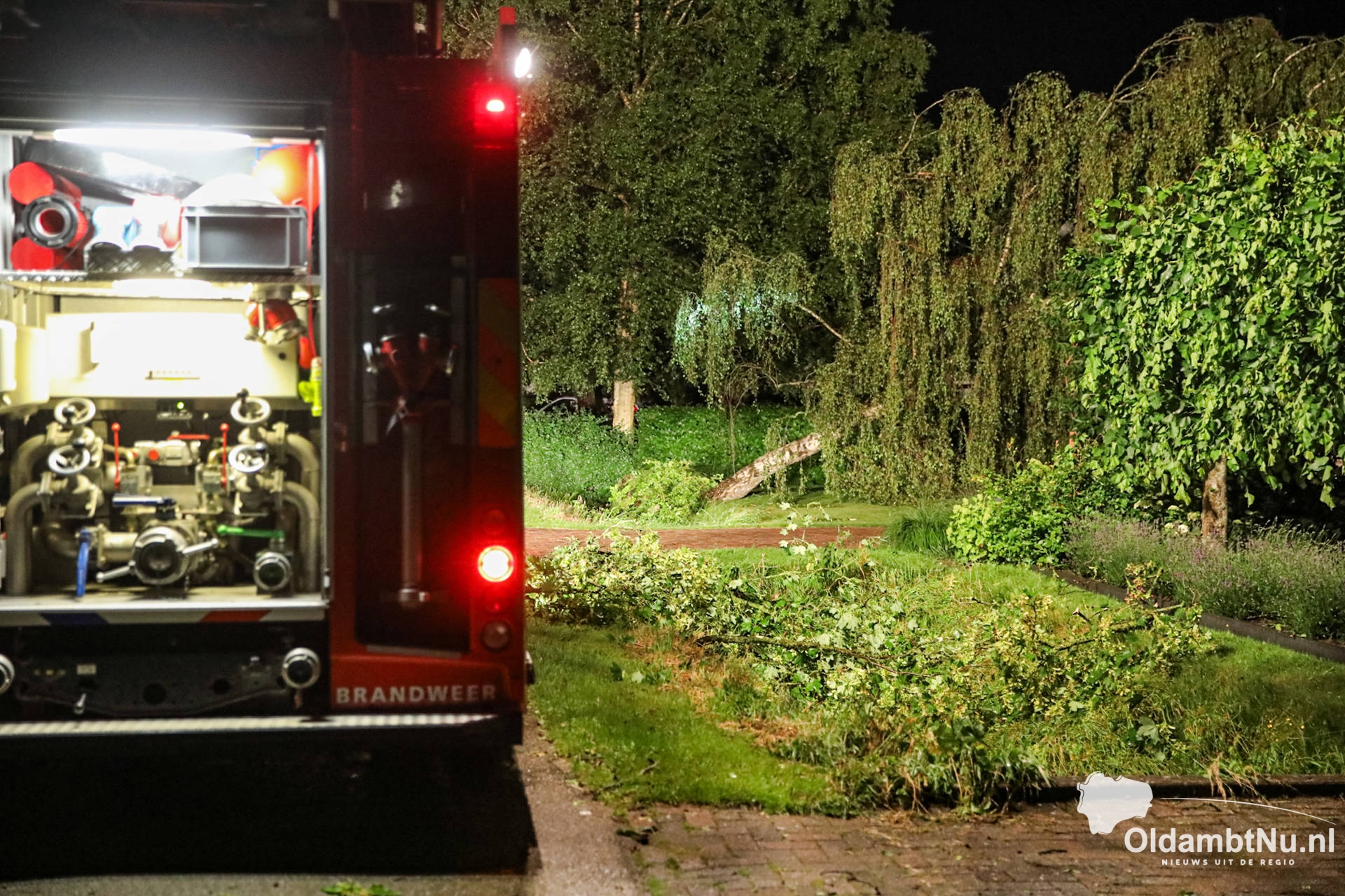 Grote boom slaat gat in dak tijdens valwind Scheemda